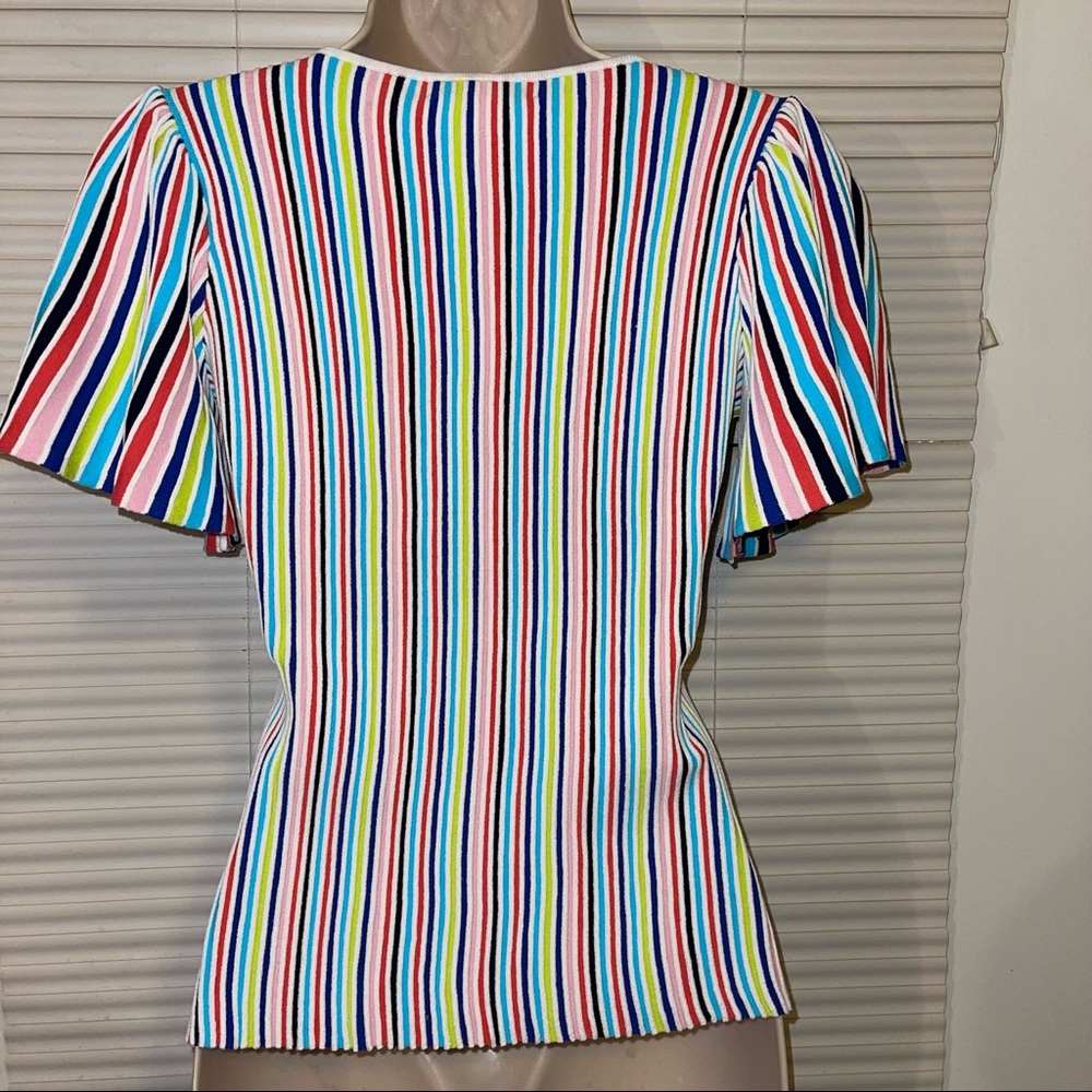 Milly Striped Flutter-Sleeve Rib- Knit Top - Picture 8 of 9